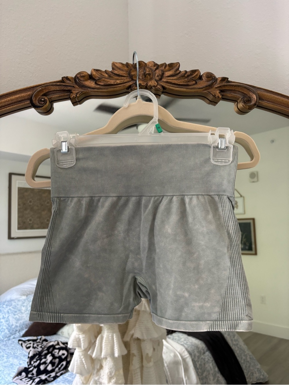 PINK Victoria's Secret Light Gray High-Waist Ribbed Bike Shorts